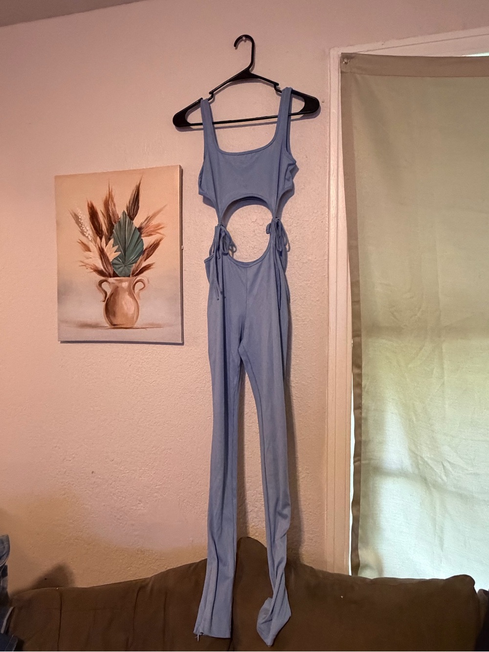 Light Blue Cutout Jumpsuit with Tie Sides